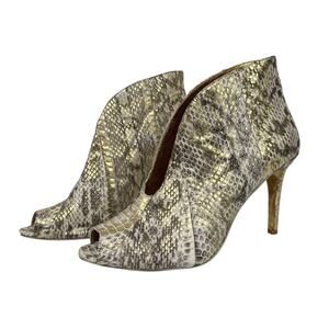 Vince Camuto Snakeskin Peep Toe Cutout Booties Gold Cream Stiletto Heel 7M